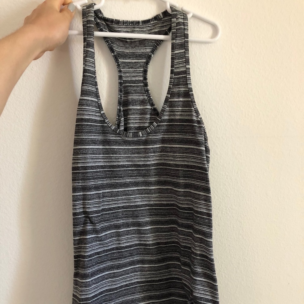 Lululemon Grey and White Striped Tank; 6
